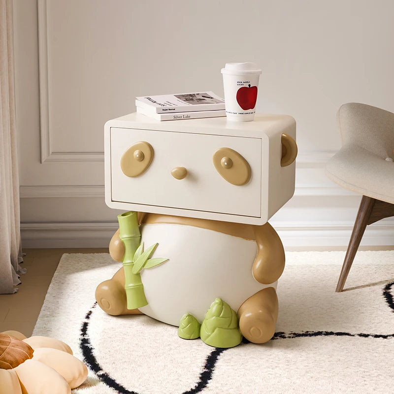 Cute panda bedside table by MC THE BLACK DIAMOND, featuring creative floor storage and a charming panda design for bedroom decor.