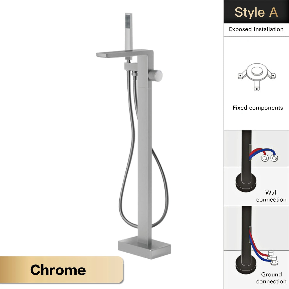 MC THE BLACK DIAMOND bathtub and shower faucet with embedded hot and cold water mixer and simple design, for easy temperature control