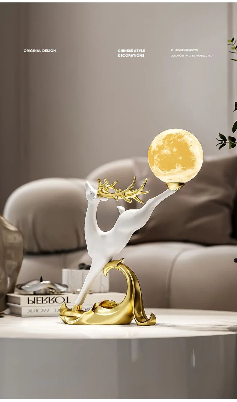 MC THE BLACK DIAMOND luxury deer figurine for home decor, ideal for living room or TV cabinet display.