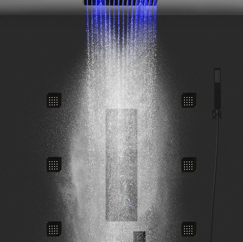 MC THE BLACK DIAMOND LED shower head set with side massage jets and constant temperature valve mixer, modern shower system.