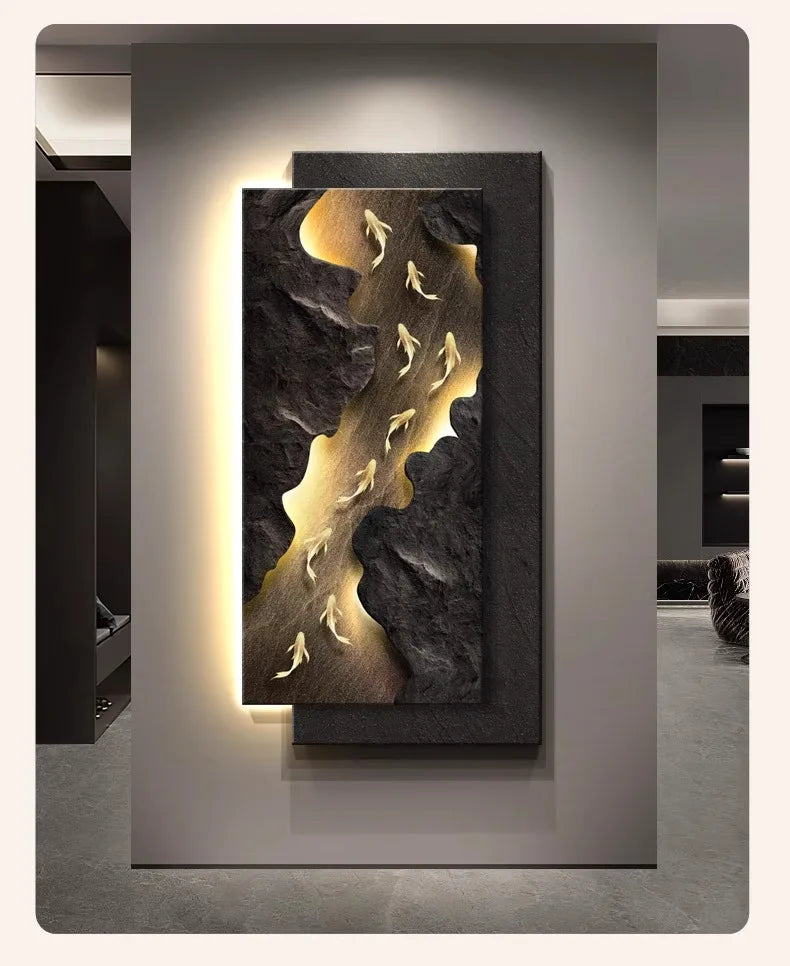 Wall light fixture featuring a hanging koi fish decoration painting, designed by MC THE BLACK DIAMOND for artistic home decor.