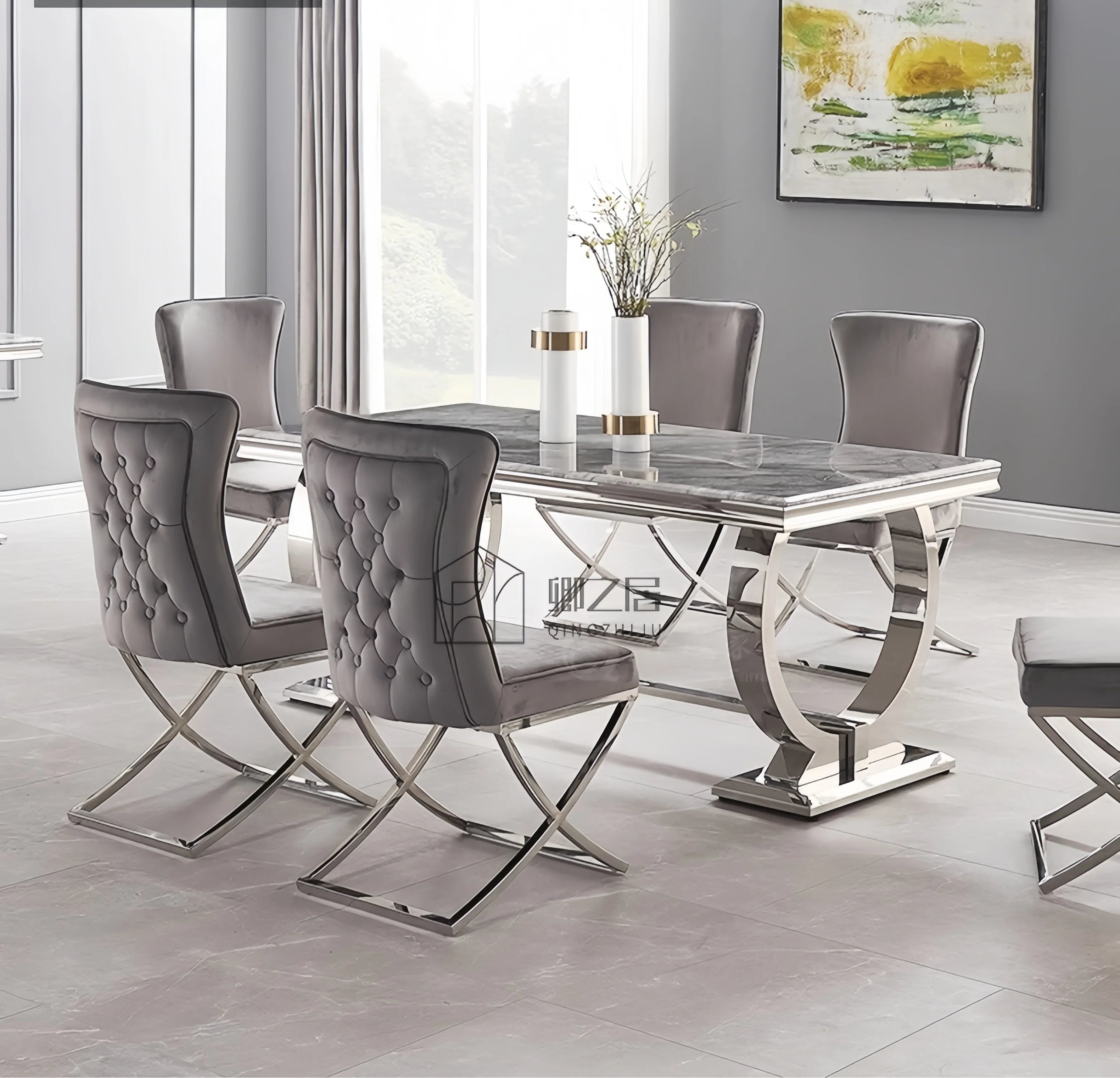 Modern MC THE BLACK DIAMOND velvet dining chair with a simple, casual design, showcasing sleek legs and plush upholstery.