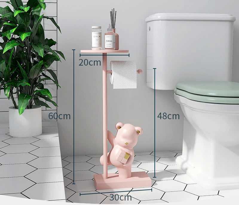 MC THE BLACK DIAMOND bear figurine toilet paper holder for household decor, featuring a cute bear design and functional toilet roll storage