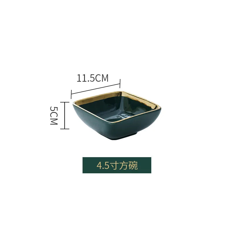 Dark green ceramic dinner plate with gold border, part of 𝕄𝕔 𝕋𝕙𝕖 𝔹𝕝𝕒𝕔𝕜 𝔻𝕚𝕒𝕞𝕠