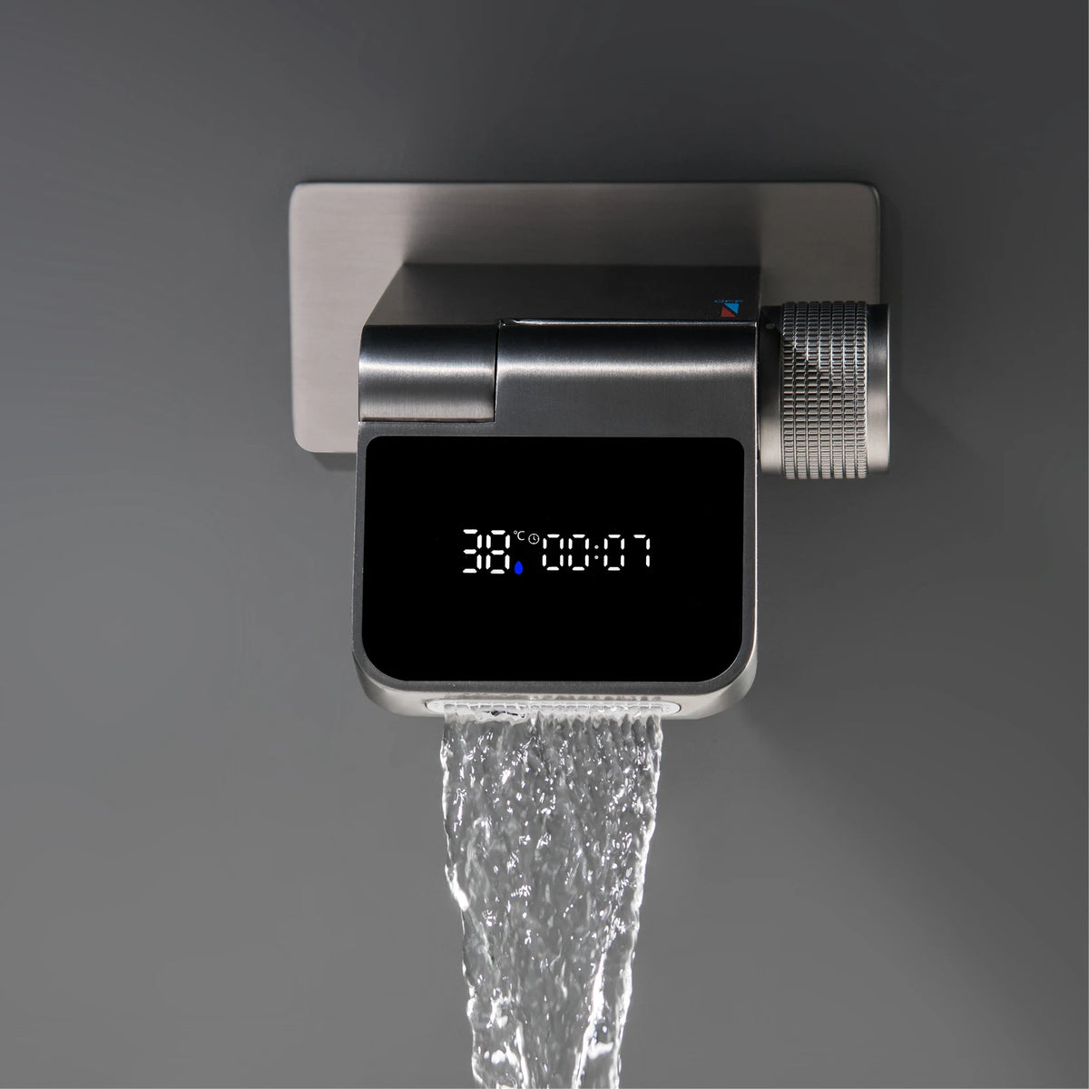 Wall-mounted luxury brass bathroom sink faucet with LED display, hot and cold dual control, sleek white finish by 𝕄𝕔 𝕋𝕙𝕖 𝔹𝕝𝕒𝕔𝕜 𝔻�