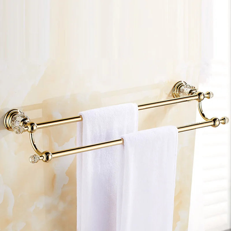 Luxury gold polished brass bathroom accessories set with soap dish, toothbrush holder, and tumbler from MC THE BLACK DIAMOND.