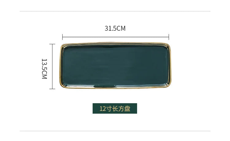 Dark green ceramic dinner plate with gold border from 𝕄𝕔 𝕋𝕙𝕖 𝔹𝕝𝕒𝕔𝕜 𝔻𝕚𝕒𝕞𝕠�