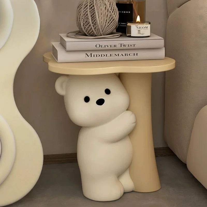 Large cute bear end table with a beige finish, designed as a floor decor piece by MC THE BLACK DIAMOND.