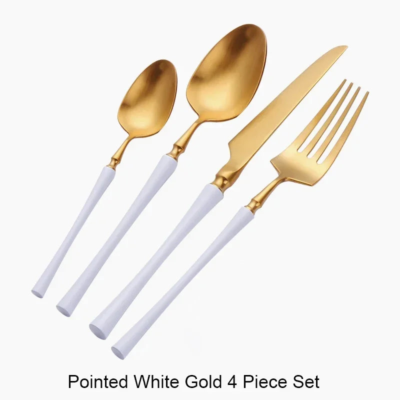 Mirror matte stainless steel black gold silver dinnerware set includes elegant plates and bowls with a sleek, modern design.
