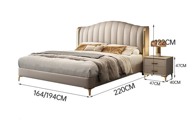 King size upholstered bed from MC THE BLACK DIAMOND, showcasing a stylish, padded headboard and sleek bedroom furniture design.