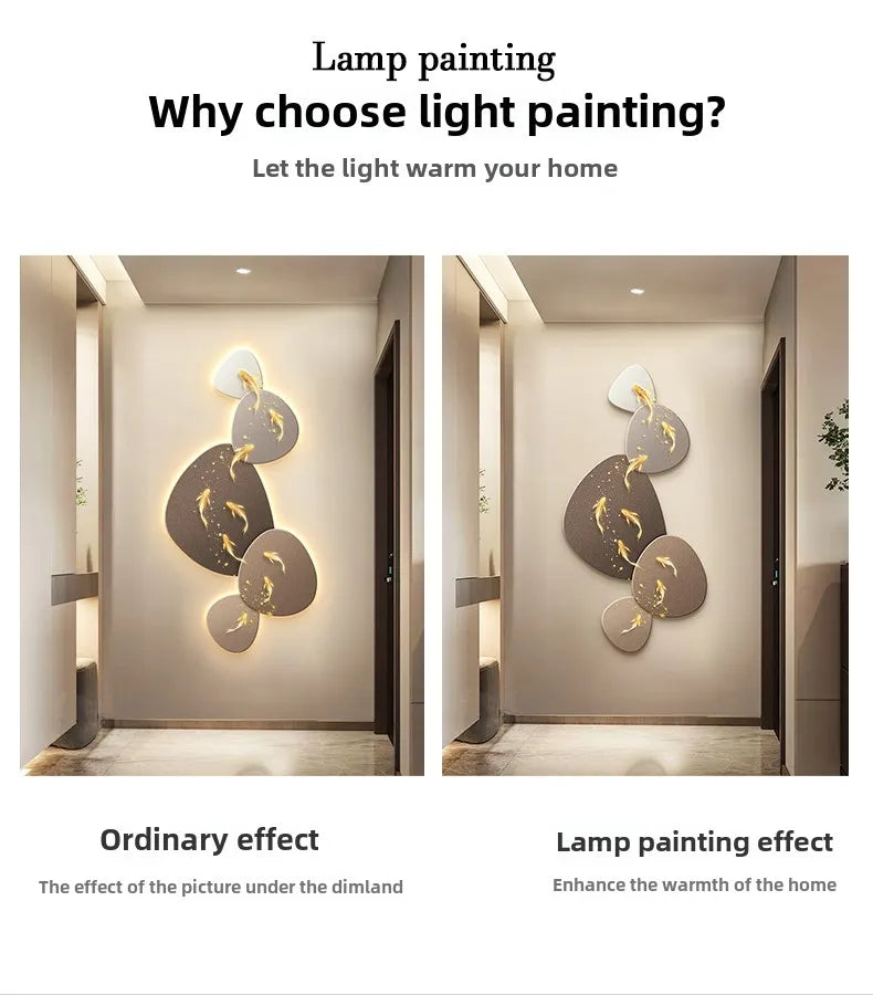Luxury MC THE BLACK DIAMOND nine fish map wall lamp painting, luminous corridor mural, high-end hanging art decor for home.