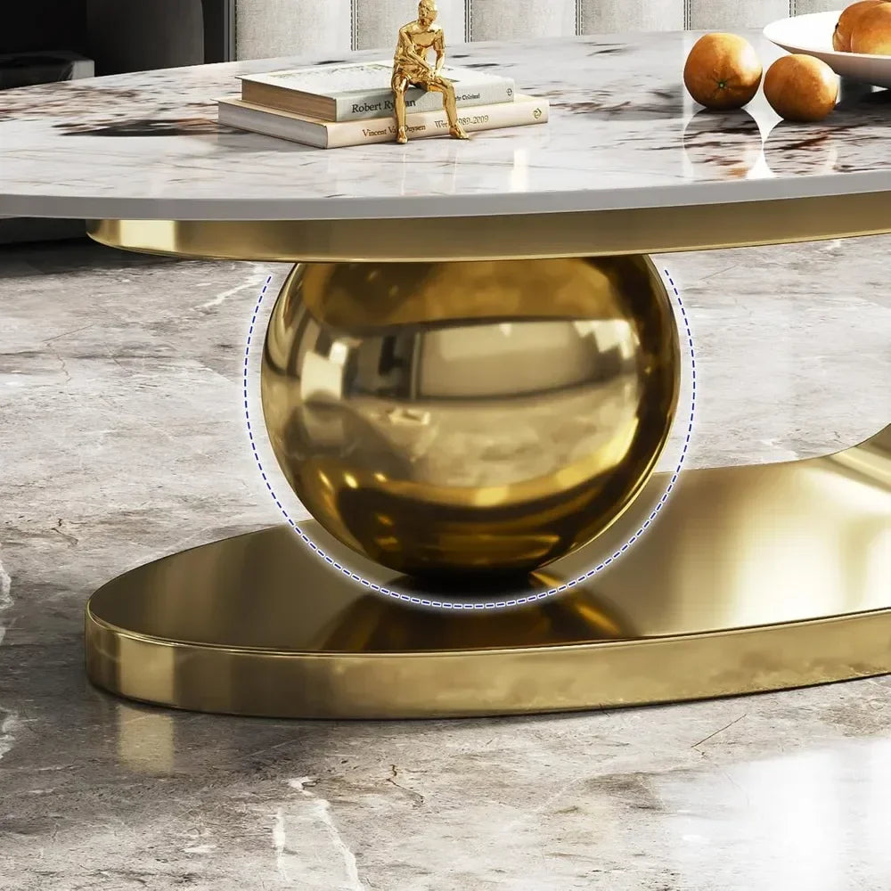 Modern oval stone coffee table with abstract gold metal base by 𝕄𝕮 𝕋𝕙𝕖 𝔹𝕝𝕒𝕔𝕜 𝔻𝕚𝕒𝕞𝕠
