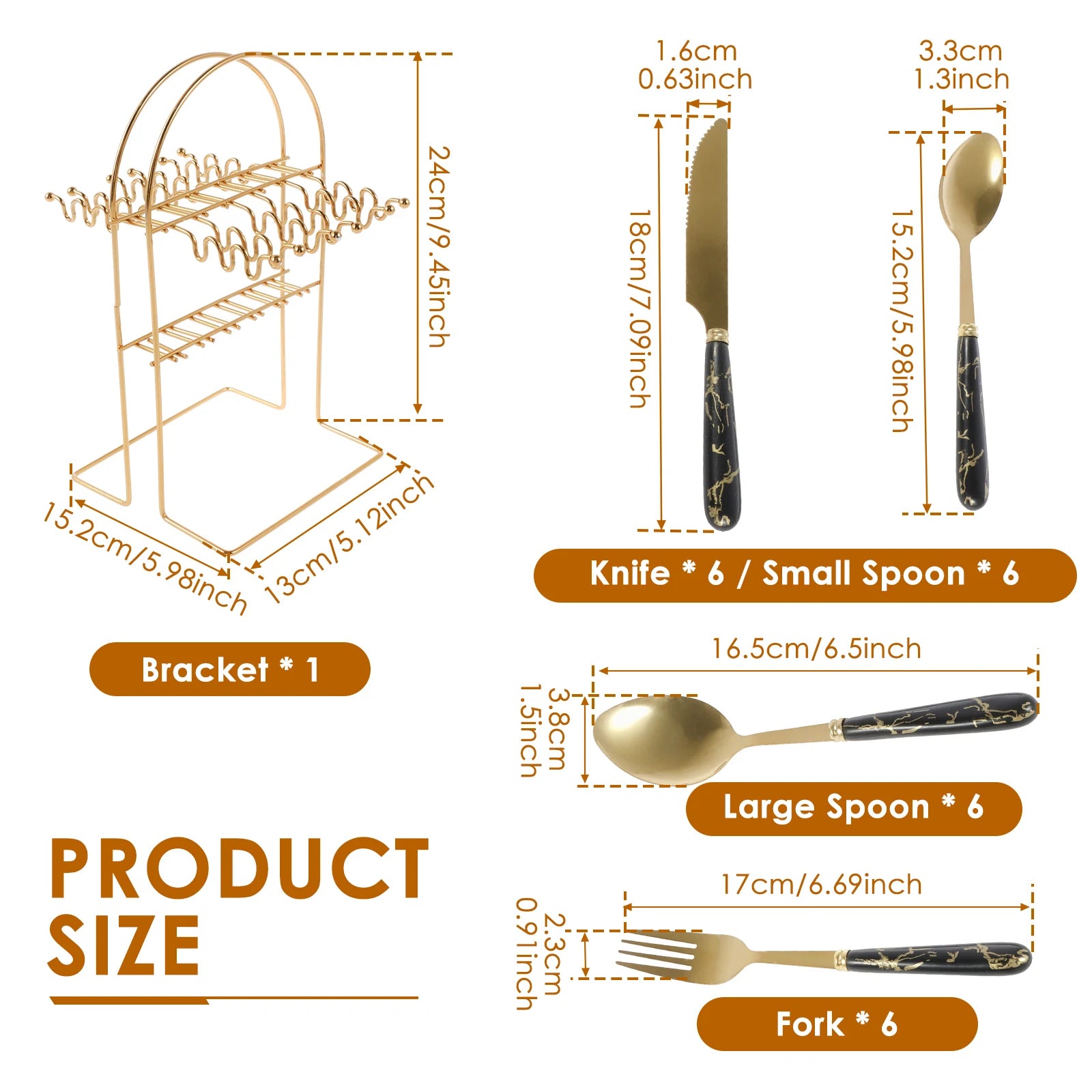 Stainless steel flatware set with holder by MC THE BLACK DIAMOND, including forks, knives, and spoons arranged in a stylish holder.