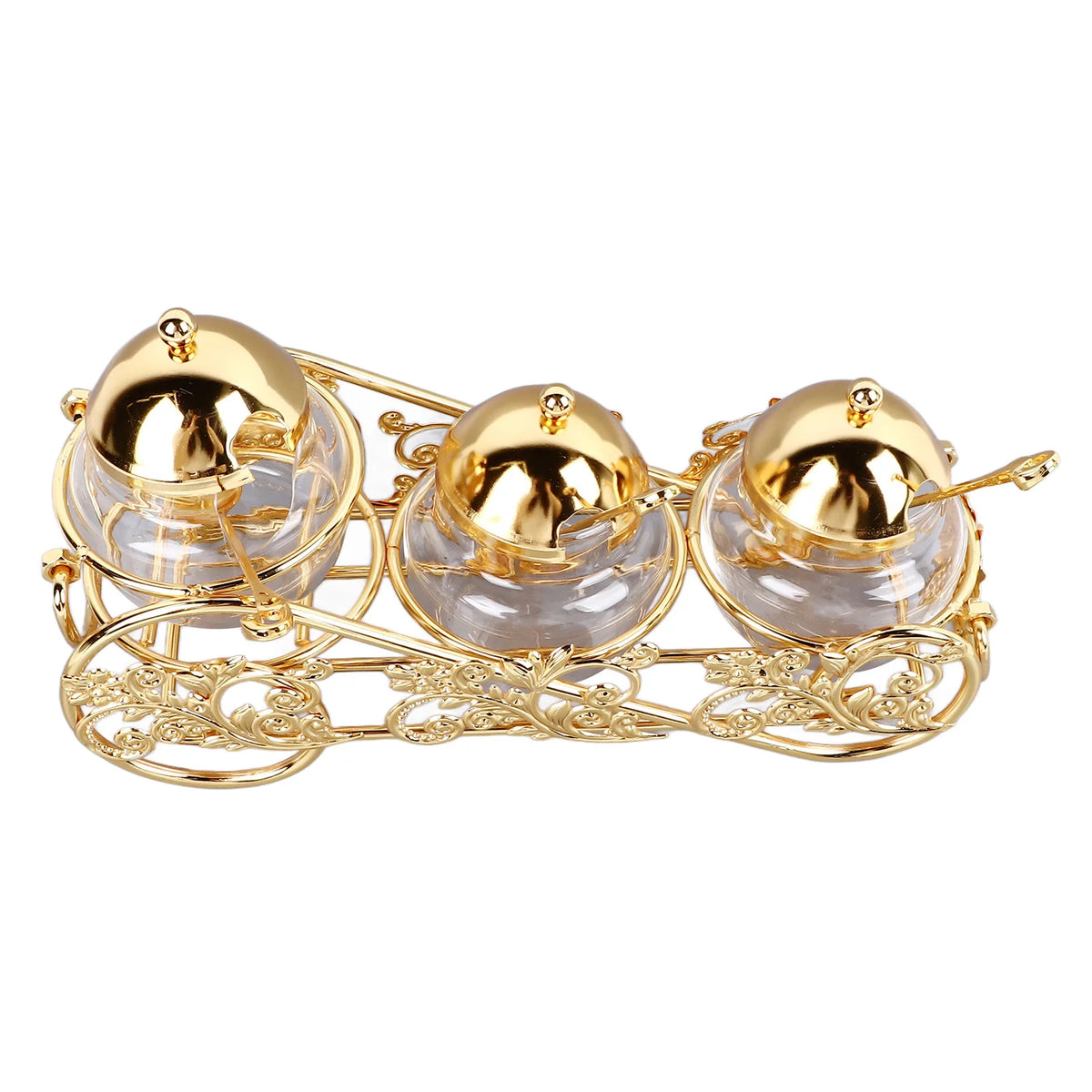 MC THE BLACK DIAMOND glass sugar bowl with golden accents, perfect for condiment and serveware at home.