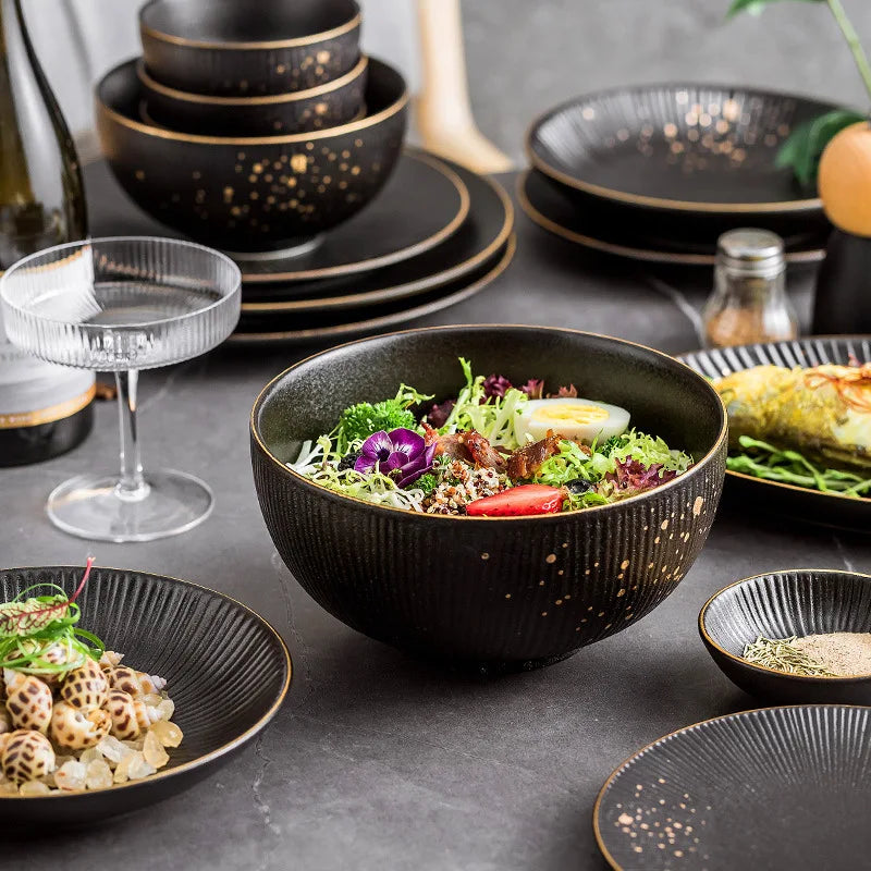 Set of ceramic dinnerware bowls and cutlery from MC THE BLACK DIAMOND kitchen dishes and tableware collection.