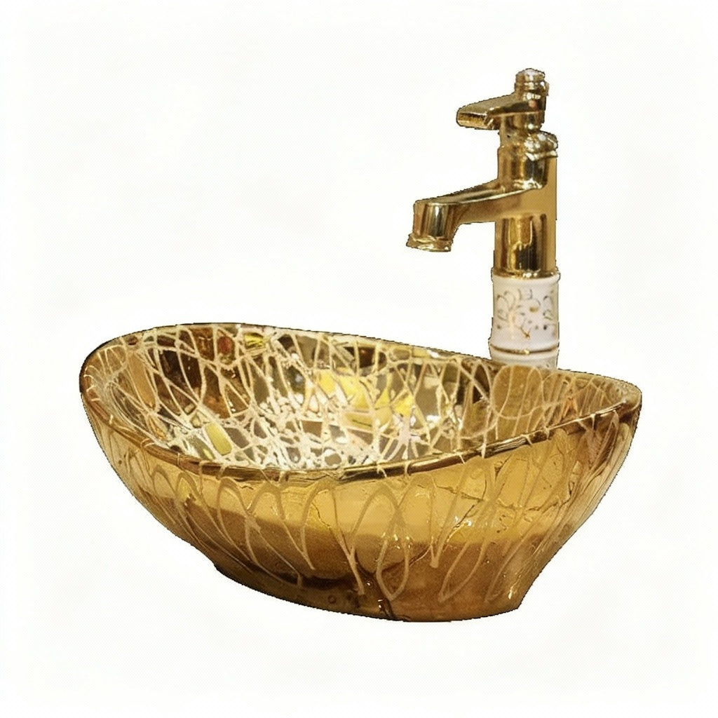 Oval ceramic bathroom wash basin vessel sink from MC THE BLACK DIAMOND, showcasing a sleek, glossy oval design for modern bathrooms.