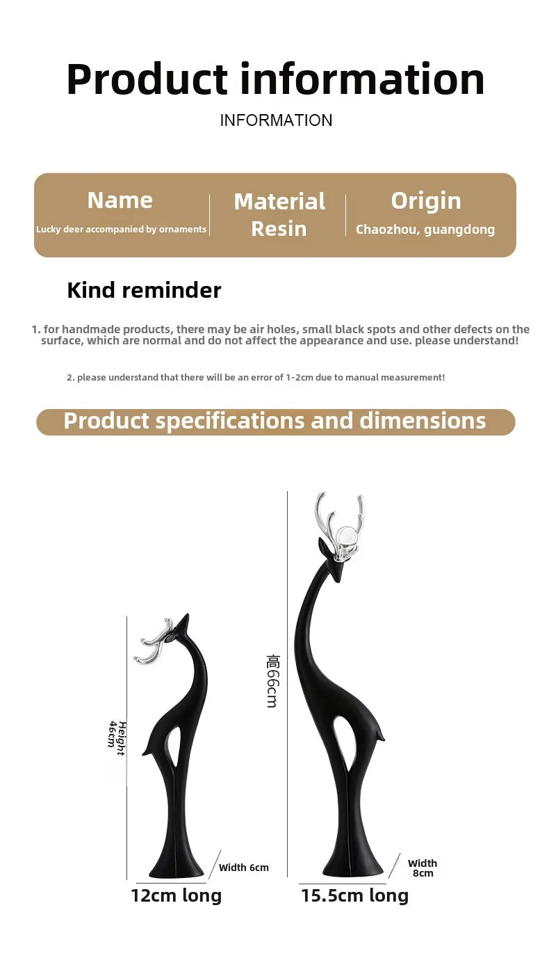 Modern MC THE BLACK DIAMOND deer figurine ornament, stylish home decor for living room or entrance, ideal wedding gift.