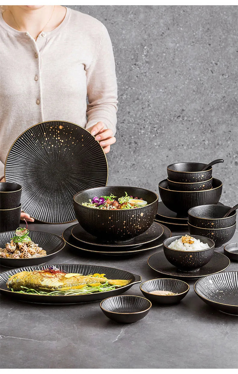 Set of ceramic dinnerware bowls and cutlery from MC THE BLACK DIAMOND kitchen dishes and tableware collection.
