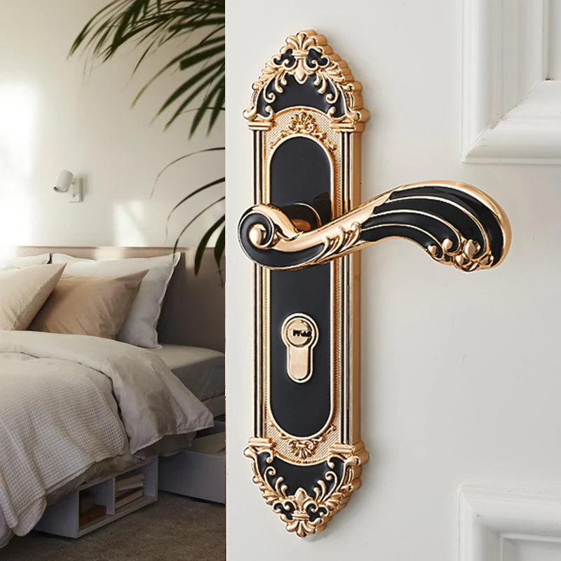 Ivory white gold door handle lock with keys, MC THE BLACK DIAMOND home decor security door hardware on a door.