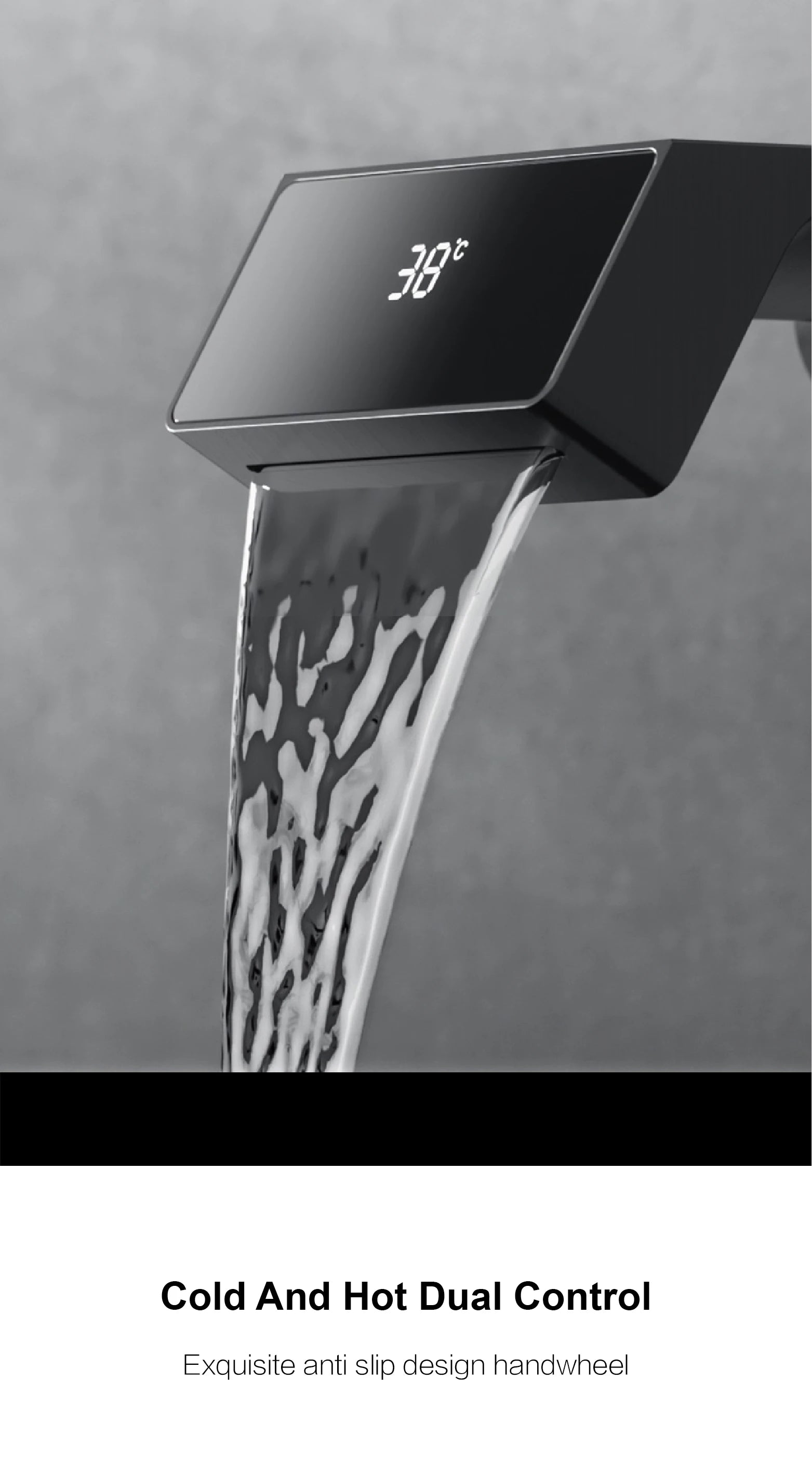 Luxury gray brass bathroom faucet with LED digital display, MC THE BLACK DIAMOND bath sink faucet showcasing modern design and sleek finish.