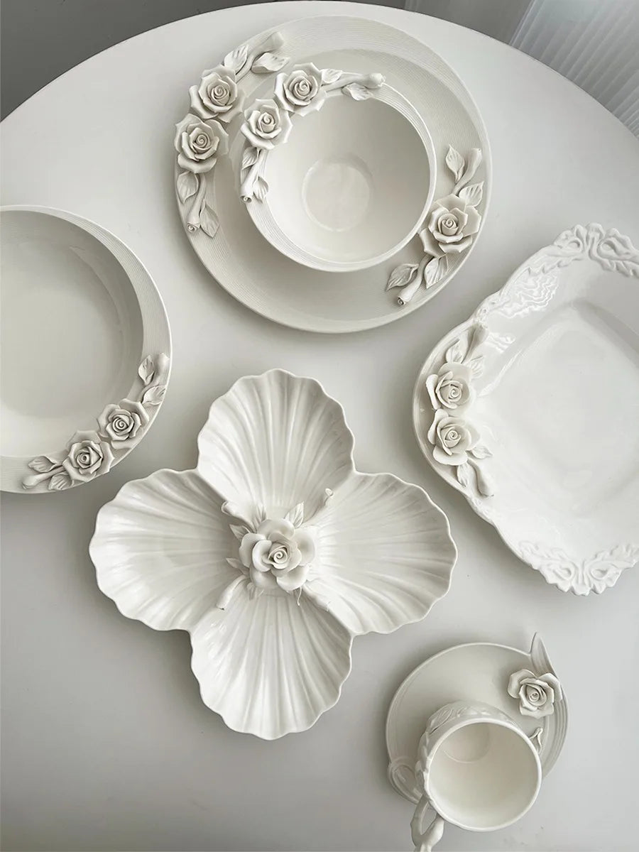 European Relief Handheld Flower Bowl, plate, cup, and tableware set by 𝕄𝕔 𝕋𝕙𝕖 𝔹𝕝𝕒𝕔𝕜 𝔻𝕚𝕒�