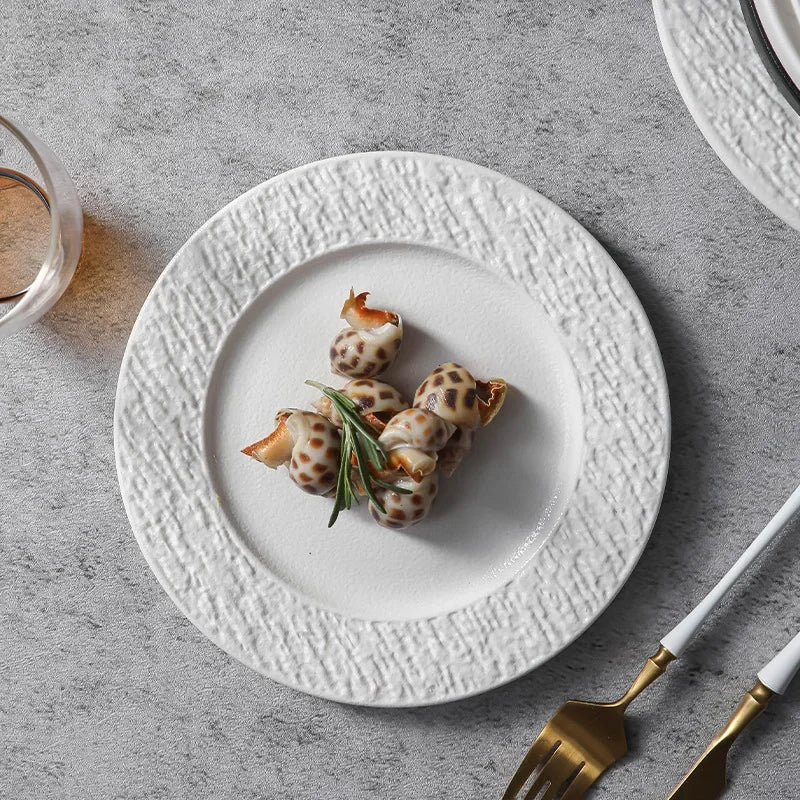 Modern Simplicity black and white porcelain dinner set with ceramic bowls, plates, and dishes for household and hotel use.