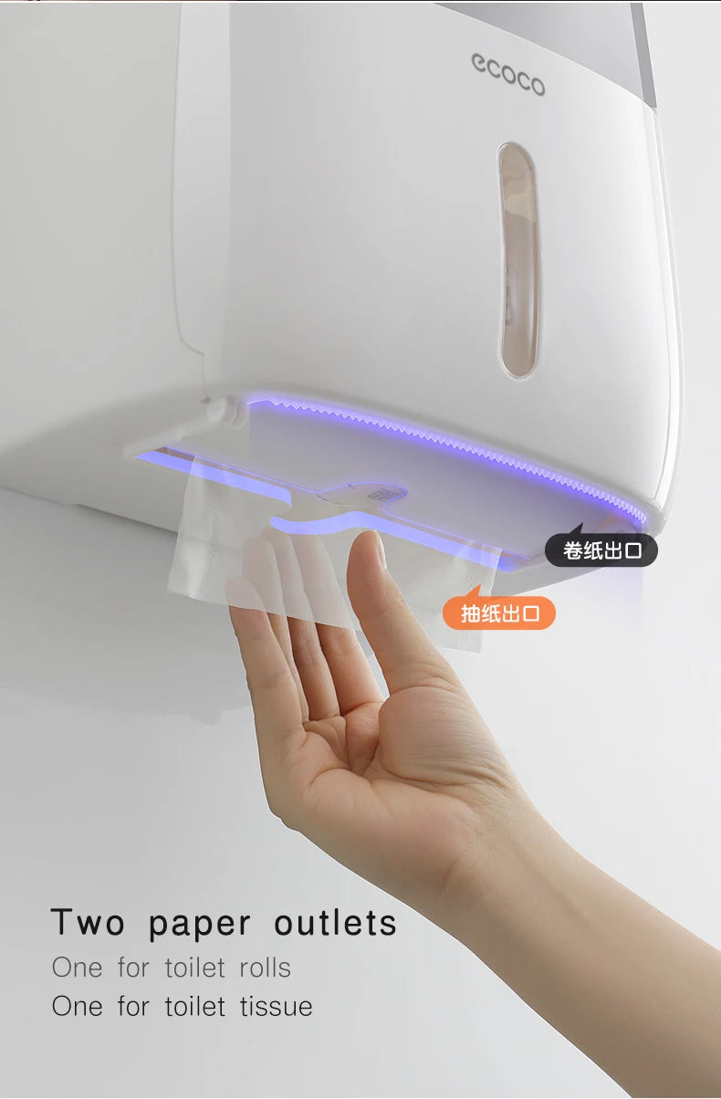 Plastic waterproof portable toilet roll paper holder with double layer dispenser, ideal for bathroom storage and accessories.
