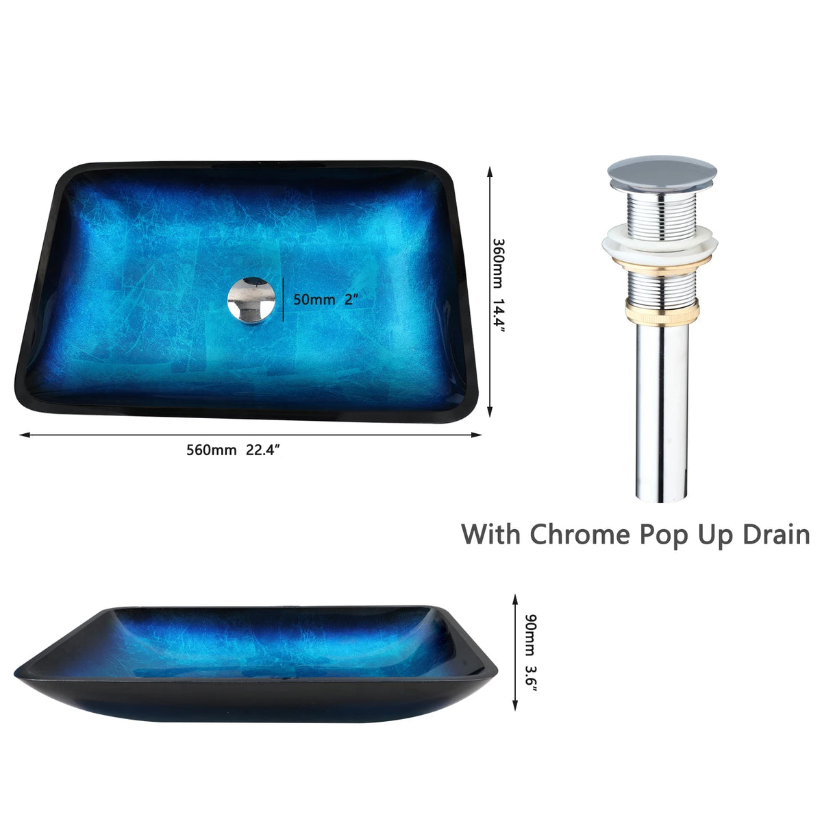 Blue glass vessel sink and waterfall faucet set by MC THE BLACK DIAMOND, showcasing a modern glass vessel with sleek faucet.