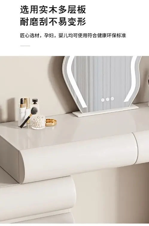 Black vanity table with mirror drawers, makeup storage organizer, dressing table, and matching chair from 𝕄𝕔 𝕋𝕙𝕖 𝔹𝕝𝕒𝕔𝕜 𝔻𝕚�