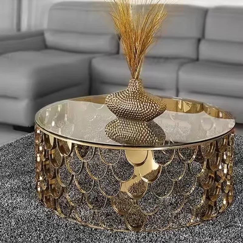 Modern fish scale stainless steel luxury glass coffee table by 𝕄𝕔 𝕋𝕙𝕖 𝔹𝕝𝕒𝕔𝕜 𝔻𝕚𝕒𝕞𝕠�