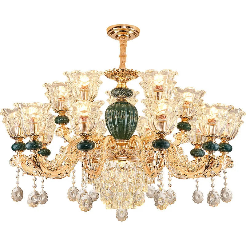 Elegant LED crystal ceramic retro chandelier by MC THE BLACK DIAMOND featuring European-style chandelier lighting fixtures with crystal accents.