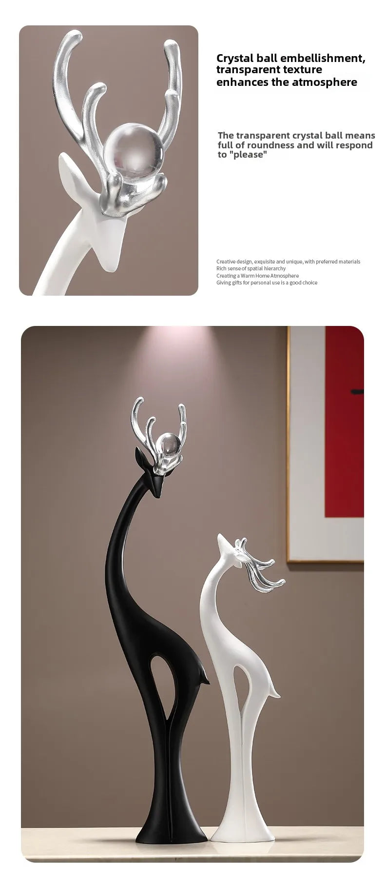 Modern MC THE BLACK DIAMOND deer figurine ornament for home decor, displayed on a living room TV cabinet or entrance desk.