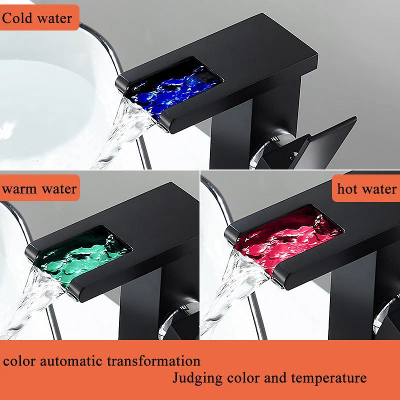 LED temperature-display basin faucet by MC THE BLACK DIAMOND, modern bath sink faucet with temperature indicator and sleek design.