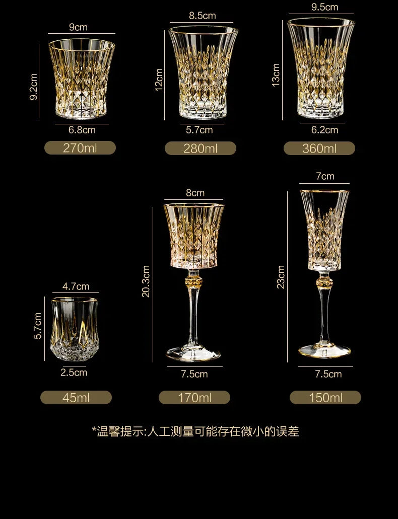 Elegant glass gold crystal red cup from MC THE BLACK DIAMOND drinkware set, showcasing a luxurious design and vibrant color.