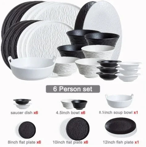 Modern Simplicity black and white frosted porcelain dinner set with ceramic bowls, dishes, and plates from 𝕄𝕔 𝕋𝕙𝕖 𝔹𝕝𝕒𝕔𝕜 𝔻�