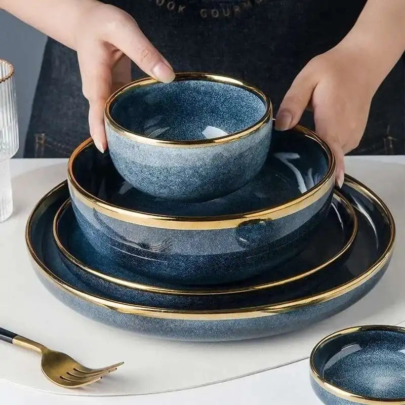 Light Luxury Dishes steak dessert dinnerware set by MC THE BLACK DIAMOND, featuring elegant plates and bowls for stylish dining.