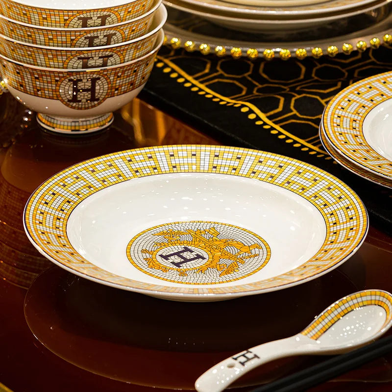 Elegant Bone China luxury dinnerware set by 𝕄𝕔 𝕋𝕙𝕖 𝔹𝕝𝕒𝕔𝕜 𝔻𝕚𝕒𝕞𝕠𝕟