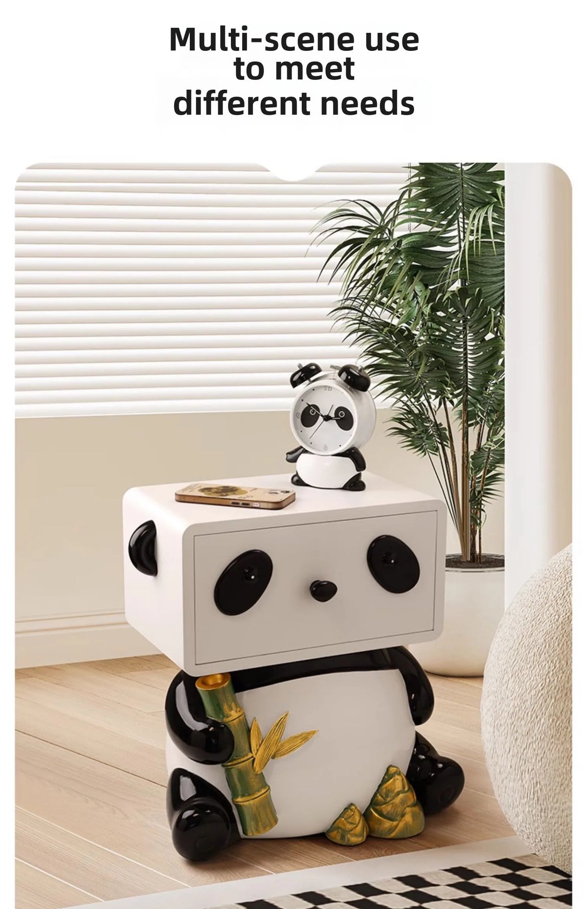 Cute panda bedside table by MC THE BLACK DIAMOND, creative nightstand with floor storage and decorative panda design.