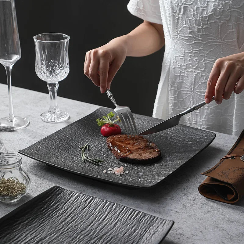 Modern Simplicity black and white porcelain dinner set with ceramic bowls, plates, and frosted finish from 𝕄𝕔 𝕋𝕙𝕖 𝔹𝕝𝕒𝕔𝕜 𝔻�