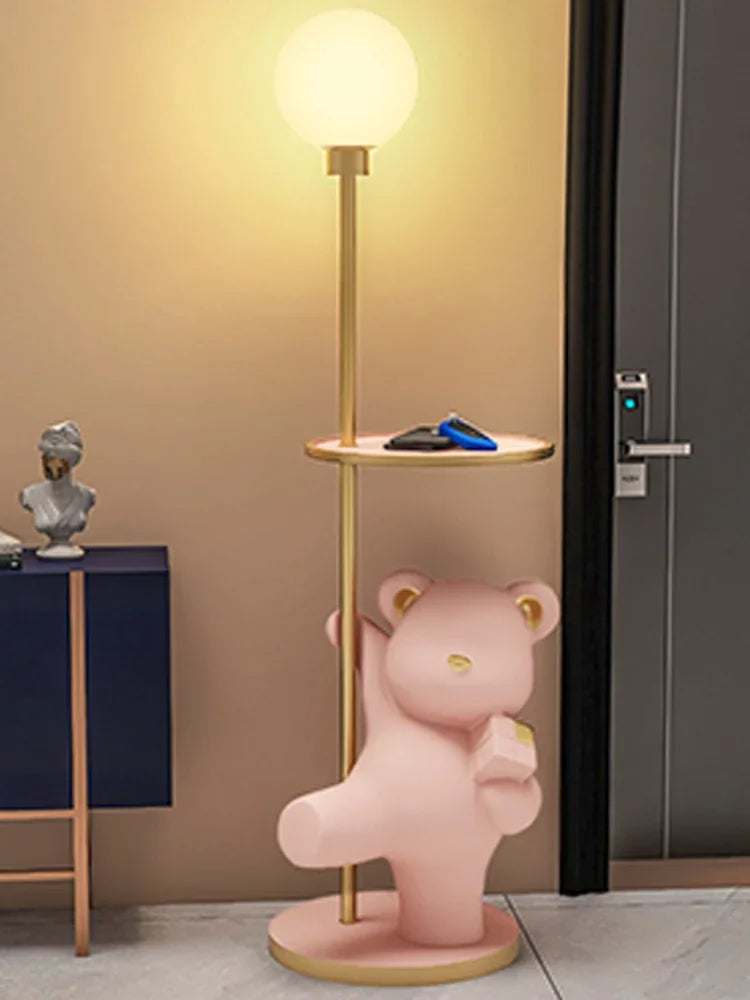 Large Nordic MC THE BLACK DIAMOND bear floor lamp in a luxury living room setting, featuring a modern design and warm lighting.