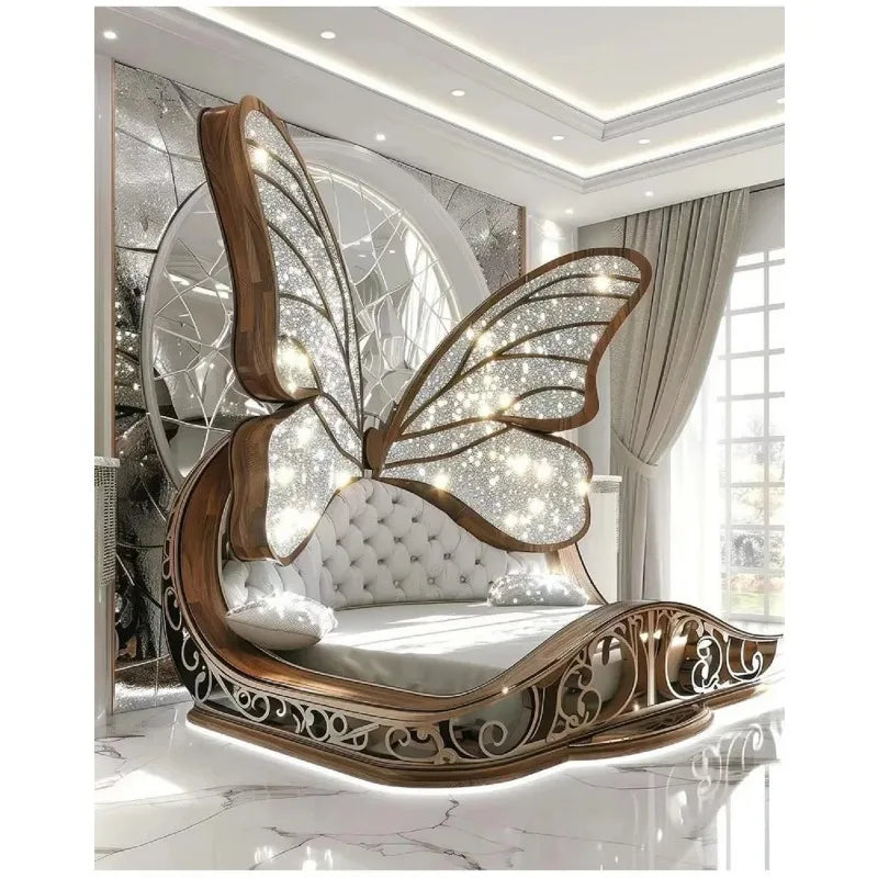 Solid wood Princess Butterfly Bed Villa platform bed by MC THE BLACK DIAMOND with a whimsical butterfly design and sturdy construction.