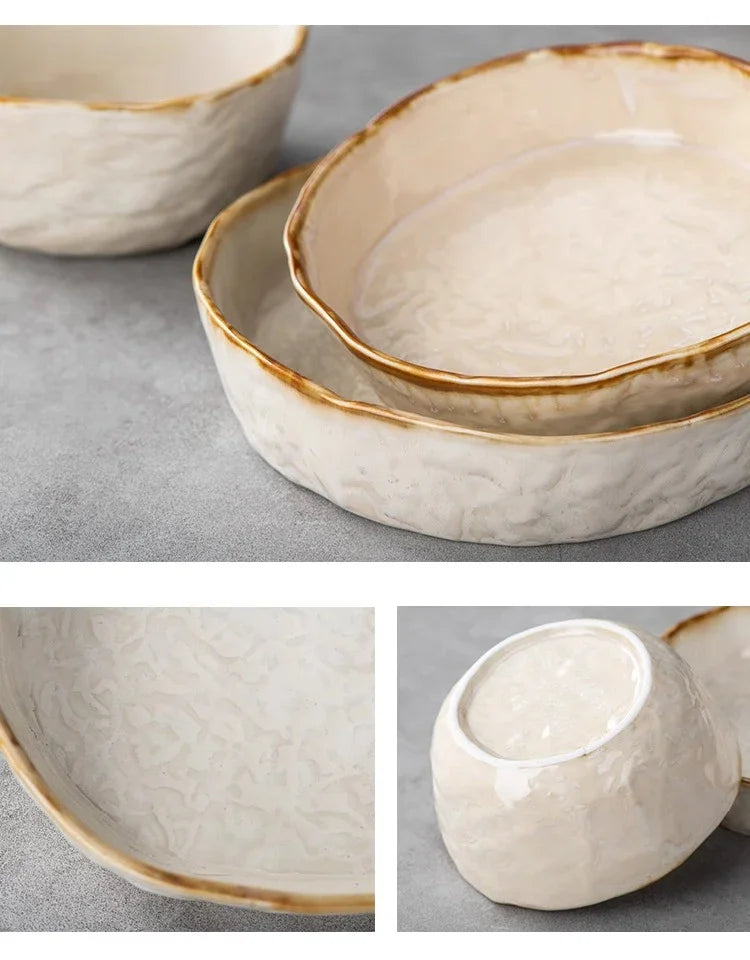 Ceramic deep thick dinner set by MC The Black Diamond featuring plates, bowls, and cups for elegant dining.