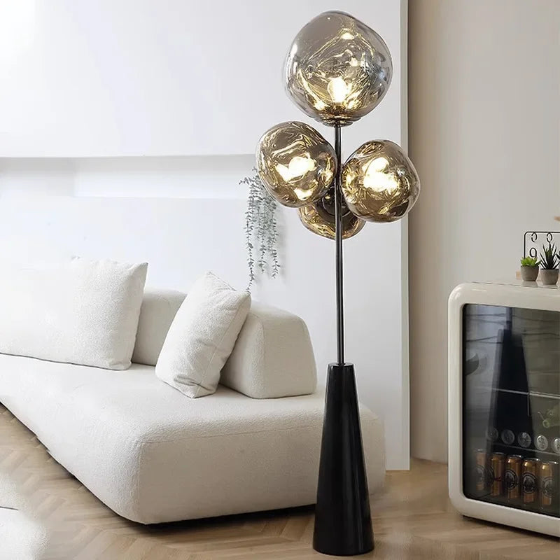 Luxury-simplified MC THE BLACK DIAMOND floor lamp with sleek modern design and a tall, elegant stand in a contemporary living space.