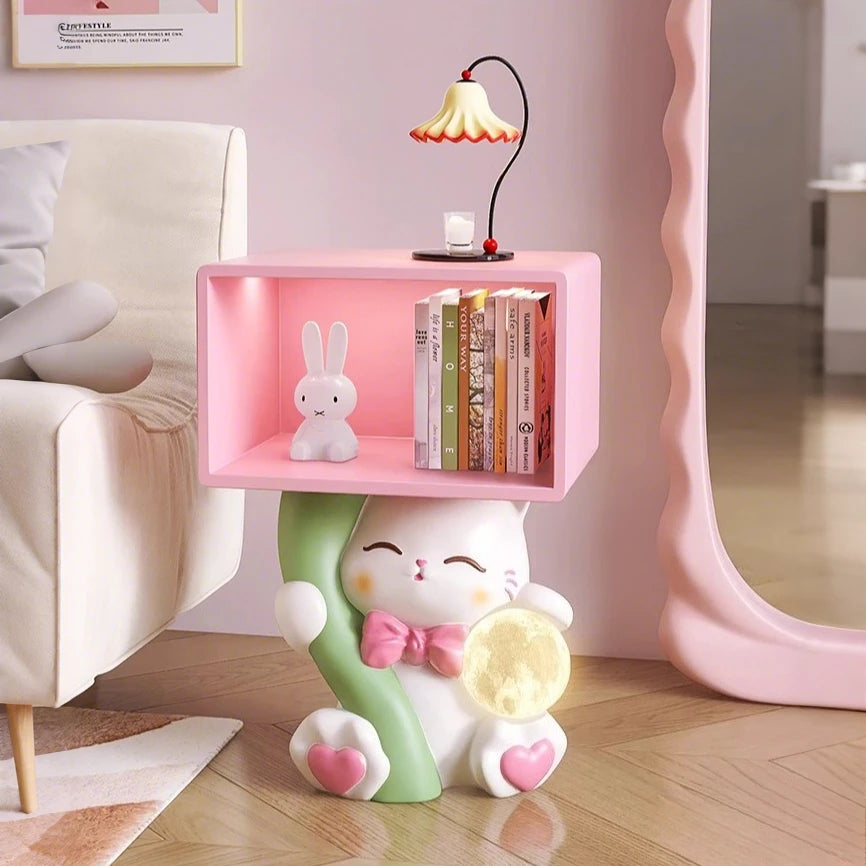 Cute cartoon cat figurine bedside table from 𝕄𝕮 𝕋𝕙𝕖 𝔹𝕝𝕒𝕔𝕜 𝔻𝕚𝕒𝕞𝕠𝕟