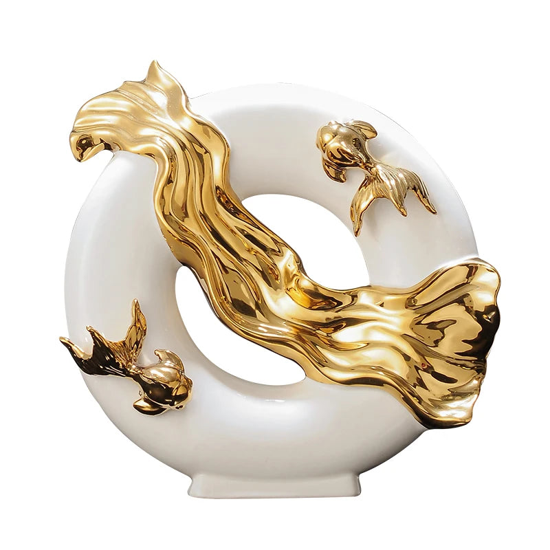 Chinese Koi lucky ceramic figurine by MC THE BLACK DIAMOND, modern art home decor for living room, study, or office.
