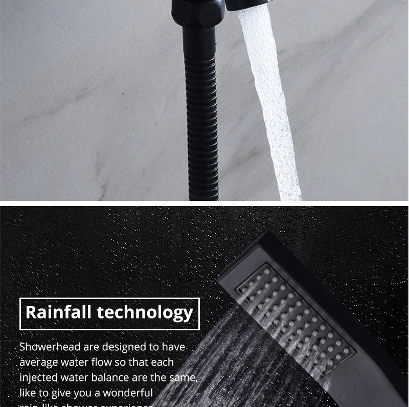MC THE BLACK DIAMOND LED shower head set with side massage jets and constant temperature valve mixer for a luxurious shower experience