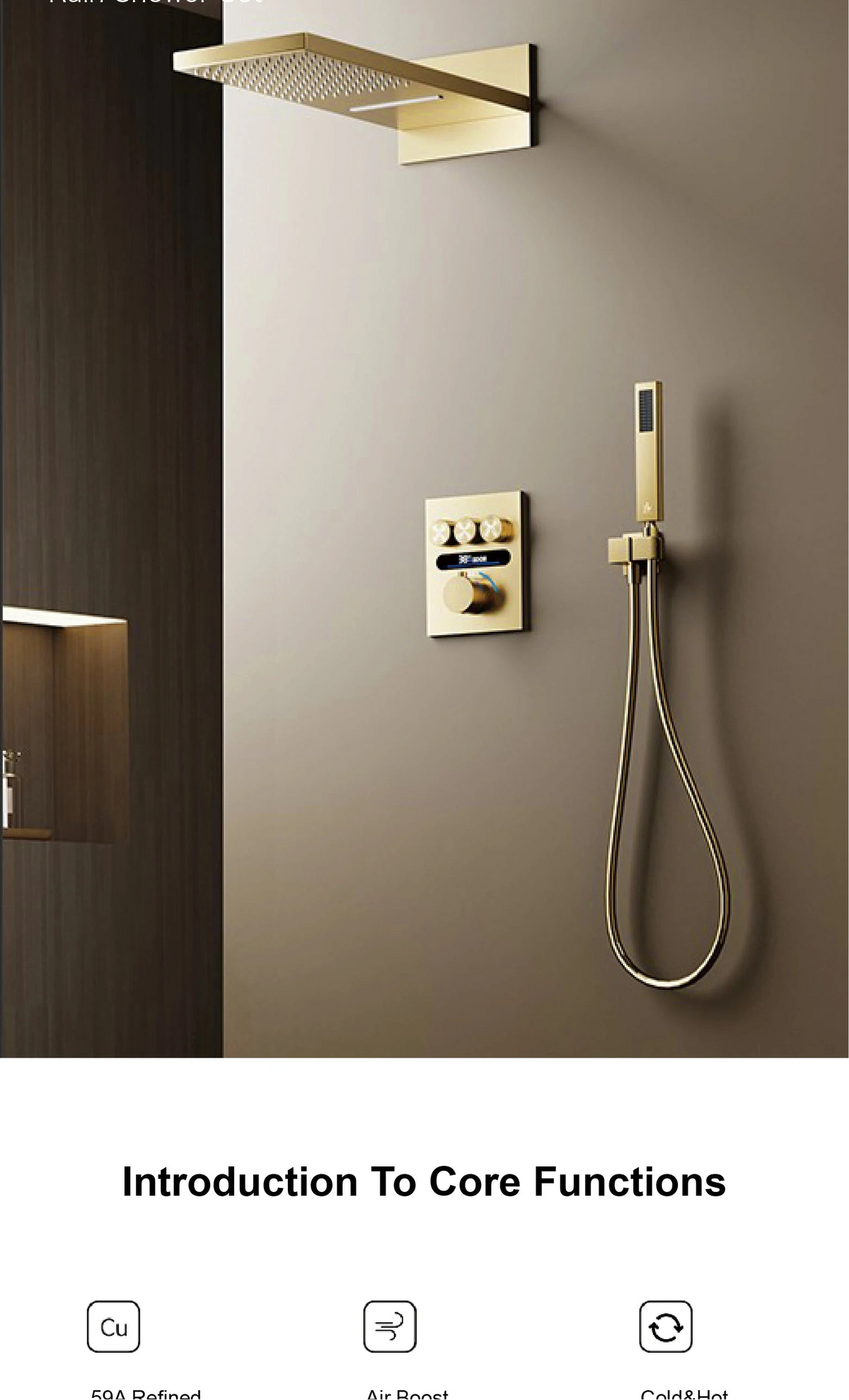 MC THE BLACK DIAMOND shower system with ceiling-mounted bath mixer for hot and cold water, designed for modern bathrooms.