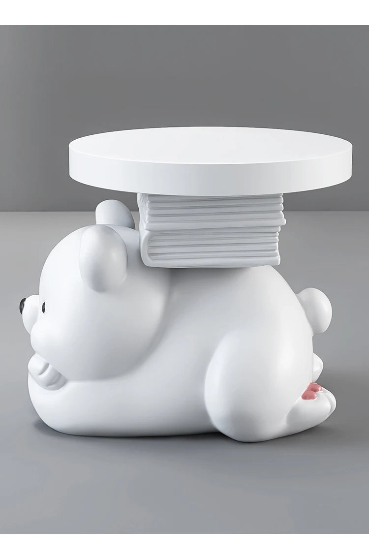 Cream bear-shaped end table from MC THE BLACK DIAMOND, designed as a playful living room floor ornament and home accessory.