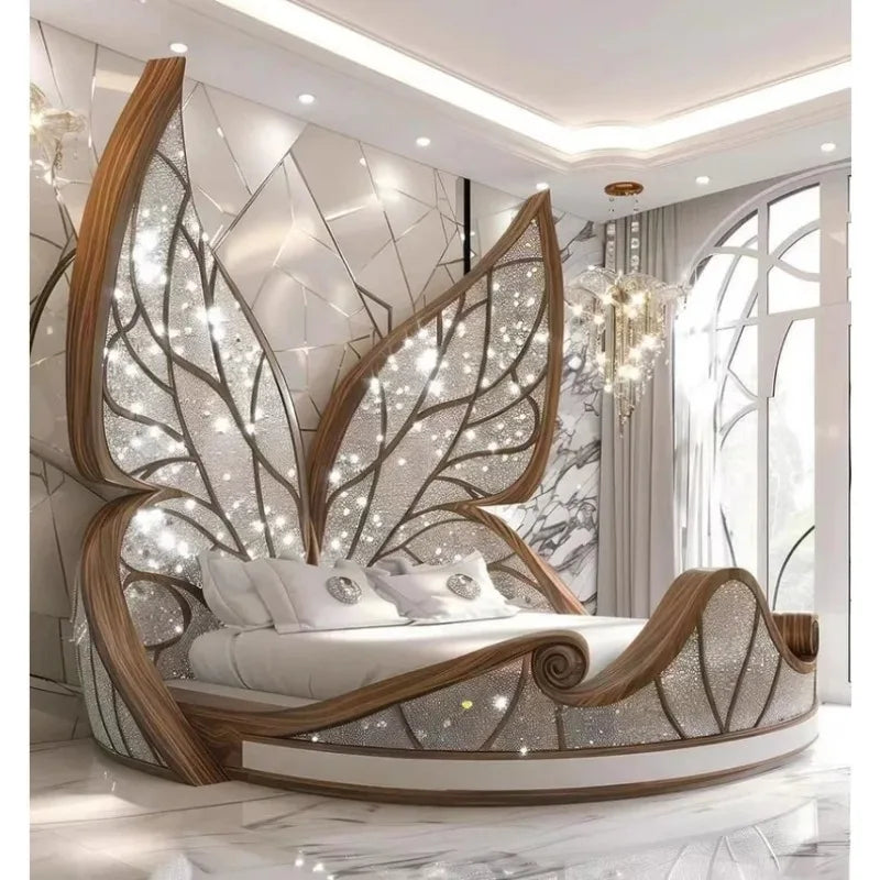 Solid wood Princess Butterfly Bed Villa platform bed by MC THE BLACK DIAMOND, showcasing a whimsical princess and butterfly design.