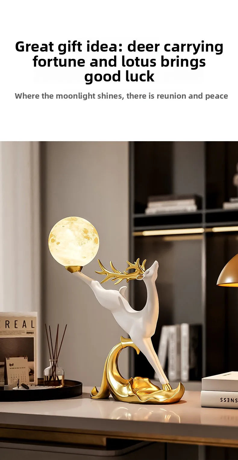 Decorative MC THE BLACK DIAMOND deer figurine for living room or TV cabinet, stylish home decor ornament.